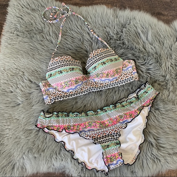 Victoria's Secret Other - Victoria’s Secret Halter Cheeky Ruffle Bikini Set